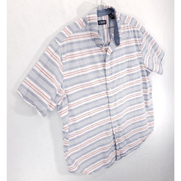 Chaps Shirt Mens 2XB Red White Blue Striped Short Sleeve Chambray Button Down - Picture 5 of 9